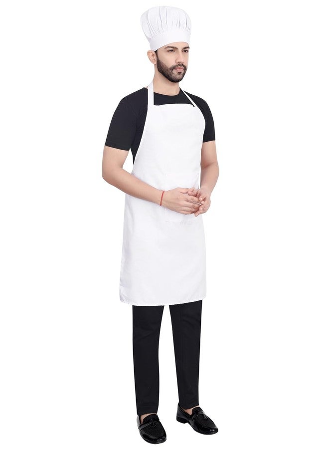 abc garments Poly-Cotton Solid Plain- Free Size Chef's Cooking Kitchen Apron with Chef's Cap- 23x30 inch (57x77cm) (White) - Image 3