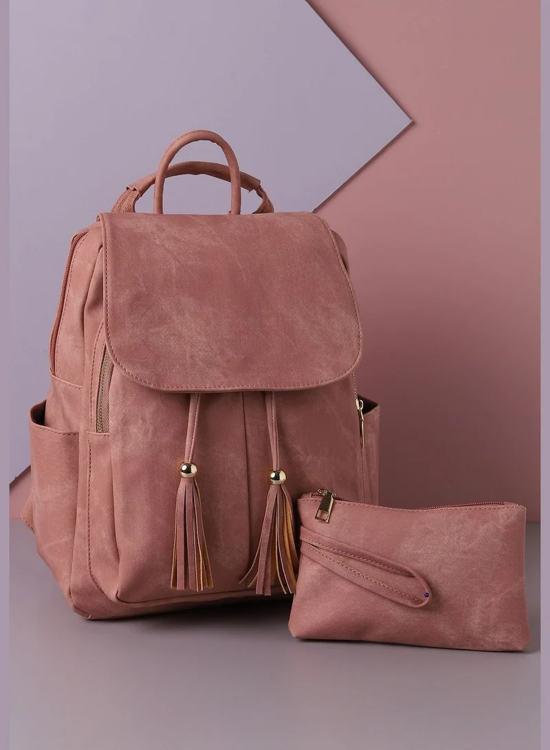 Haute Sauce Textured Casual Backpack Combo Set with Zip Lock For Women
