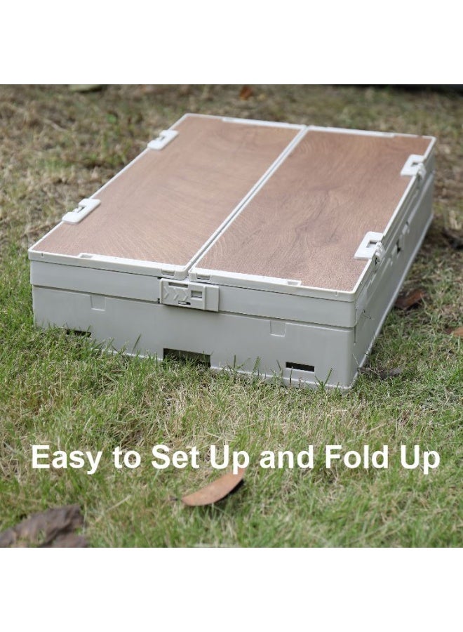 BlueFire 50L Large Capacity Folding Camping Storage Box with Wooden Lid - Portable Outdoor Picnic Table, Waterproof Plastic Organizer for Car Trunk, Tailgating, & Beach Trips | Multi-Functional Foldable Storage Table - Image 5