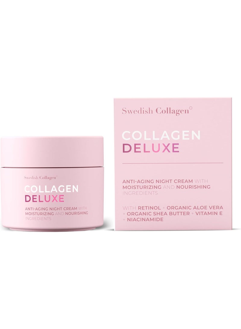 Swedish Collagen Swedish Collagen Retinol Night Cream - I Hydrated & Glowing Skin Treatment I Niacinamide, Vitamin E, Organic Aloe Vera, Shea Butter I Made in Sweden - 50ml - Image 1