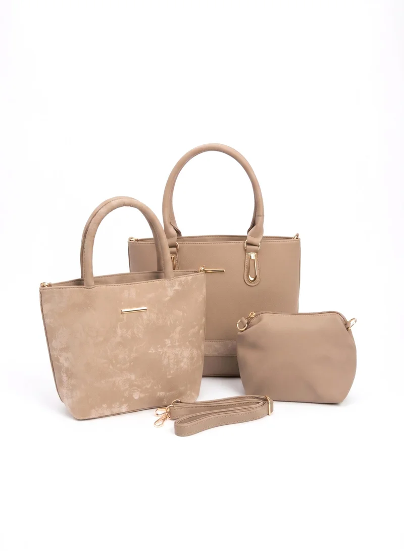 Viny Viny Women's 3-Piece Handbag Set – Faux Leather Everyday Shoulder Bag with Detachable Strap – Apricot, Beige, Black, Blue, Coffee, Nude