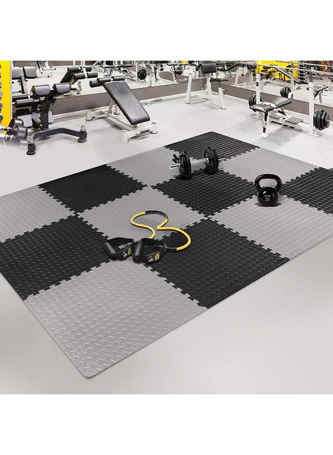 SIGNATRON Fitness Puzzle Mat, Gym Floor Mat, Exercise Mat, EVA Foam Interlocking Tiles, Protective Flooring for Gym Equipment and Workouts, 12mm Extra Thick (12Pc || 48 SqFt, Grey - Black) - Image 2