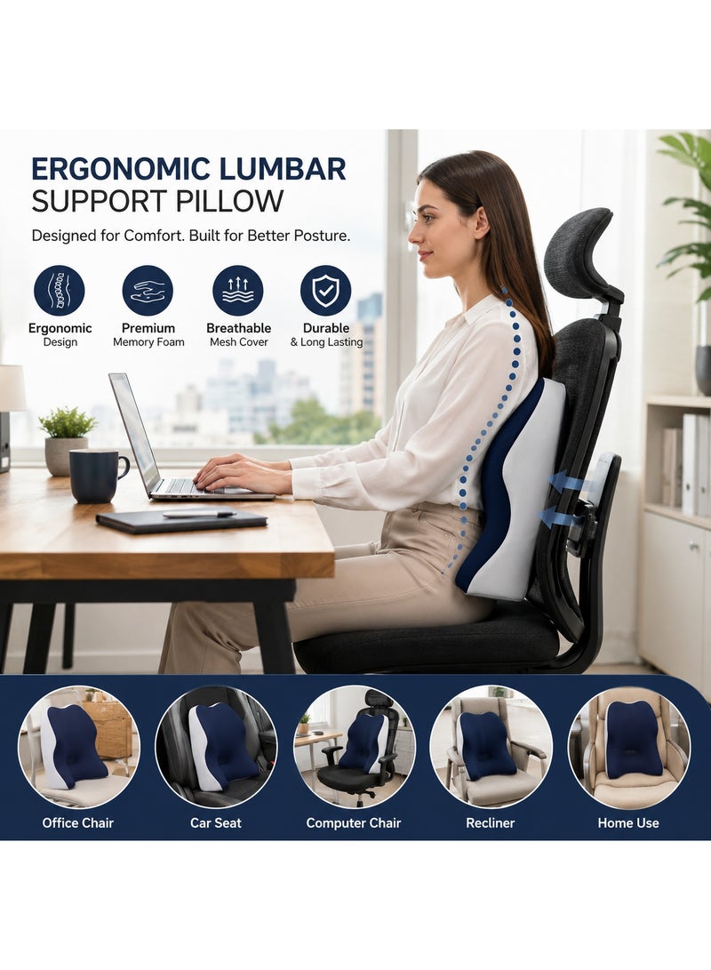 Nexa World Best Lumbar Support Pillow for Office Chair Memory Foam Back Cushion for Back Pain Relief Improve Posture Large Back Pillow for Car, Computer Chair, Recliner Breathable Mesh Cover - Image 2