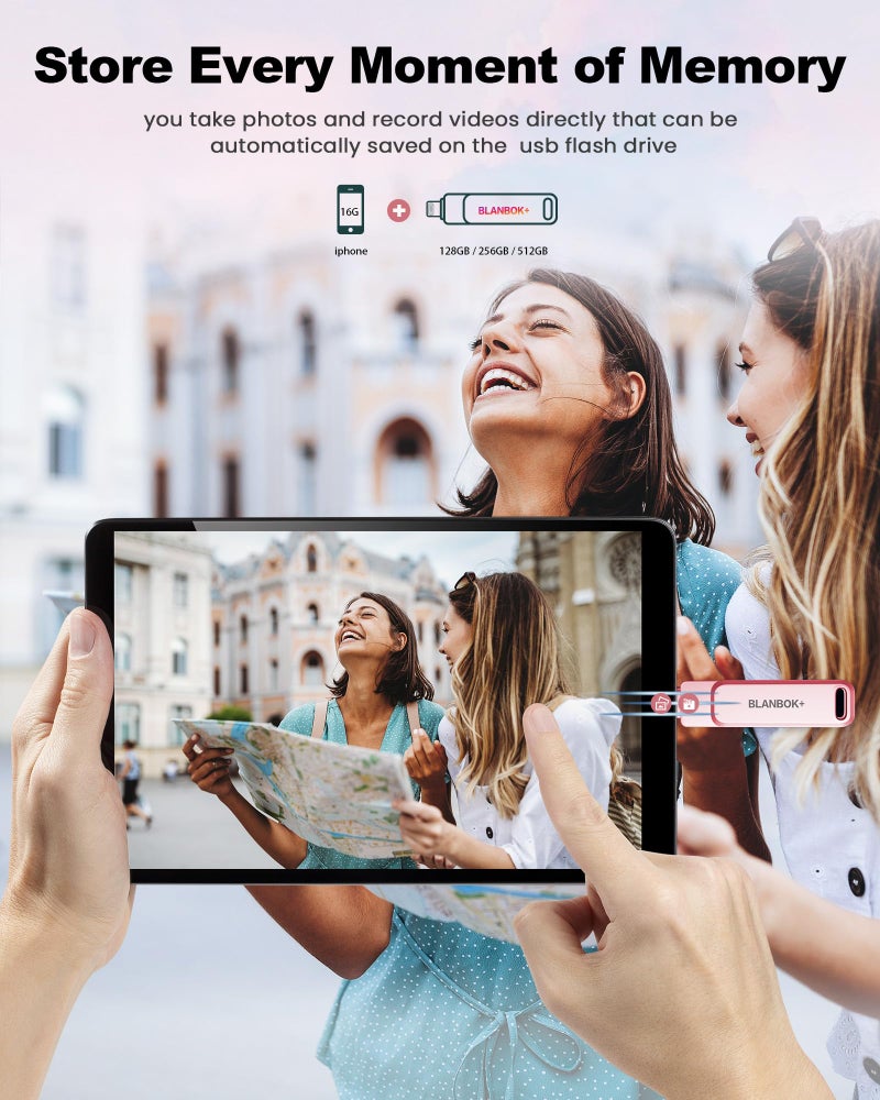 BLANBOK+ MFi Certified 256GB Flash Drive for iPhone Photo Stick, USB Memory Stick iPhone Flash Drive for Photos Videos, High Speed External Storage USB Stick Thumb Drive for iPhone/iPad/Android/PC(Rose Pink) - Image 3