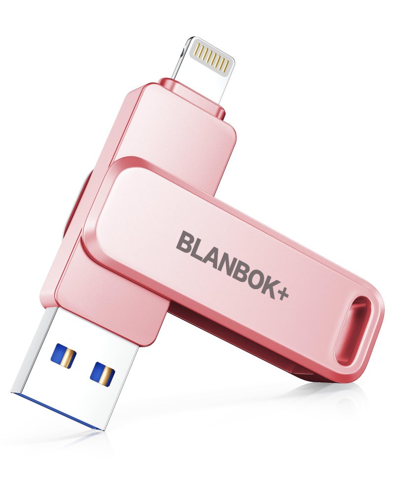 BLANBOK+ MFi Certified 256GB Flash Drive for iPhone Photo Stick, USB Memory Stick iPhone Flash Drive for Photos Videos, High Speed External Storage USB Stick Thumb Drive for iPhone/iPad/Android/PC(Rose Pink) - Image 1