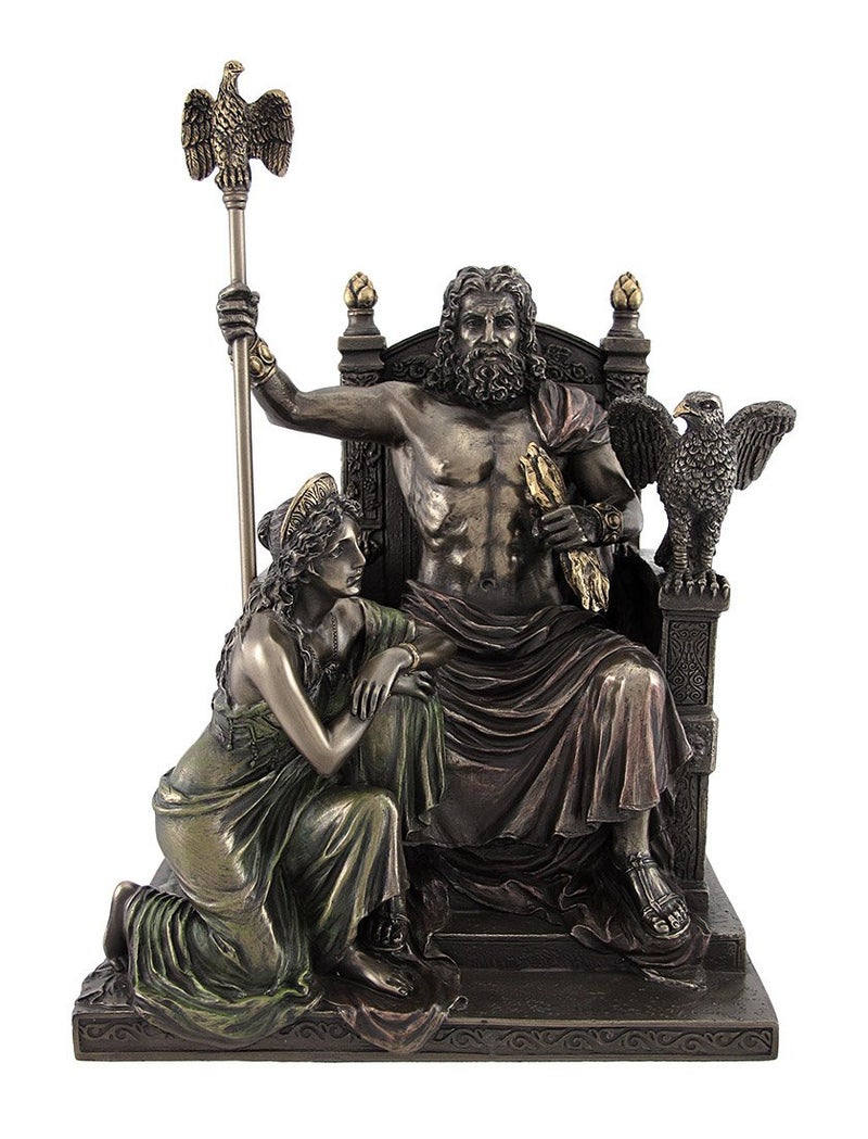 Things2Die4 Bronzed Zeus and Hera at The Throne Statue with Colored Accents - Image 2