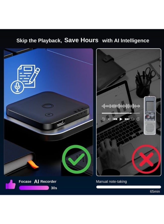 FoCase Rec AI Voice Recorder with Transcription & Translation, 64GB Digital Recorder for Meetings & Lectures, Smart Voice Recording Device with App Control, Magnetic Mini Dictaphone, 112 Languages - Image 2