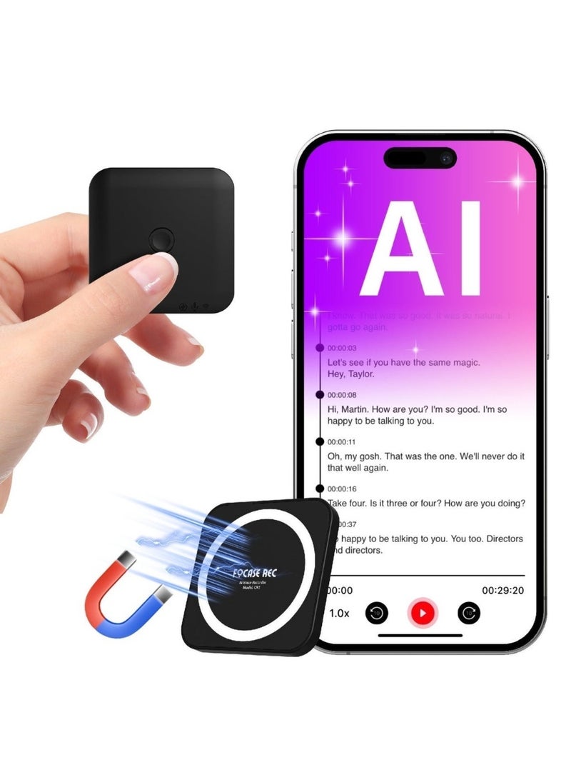 FoCase Rec AI Voice Recorder with Transcription & Translation, 64GB Digital Recorder for Meetings & Lectures, Smart Voice Recording Device with App Control, Magnetic Mini Dictaphone, 112 Languages - Image 1
