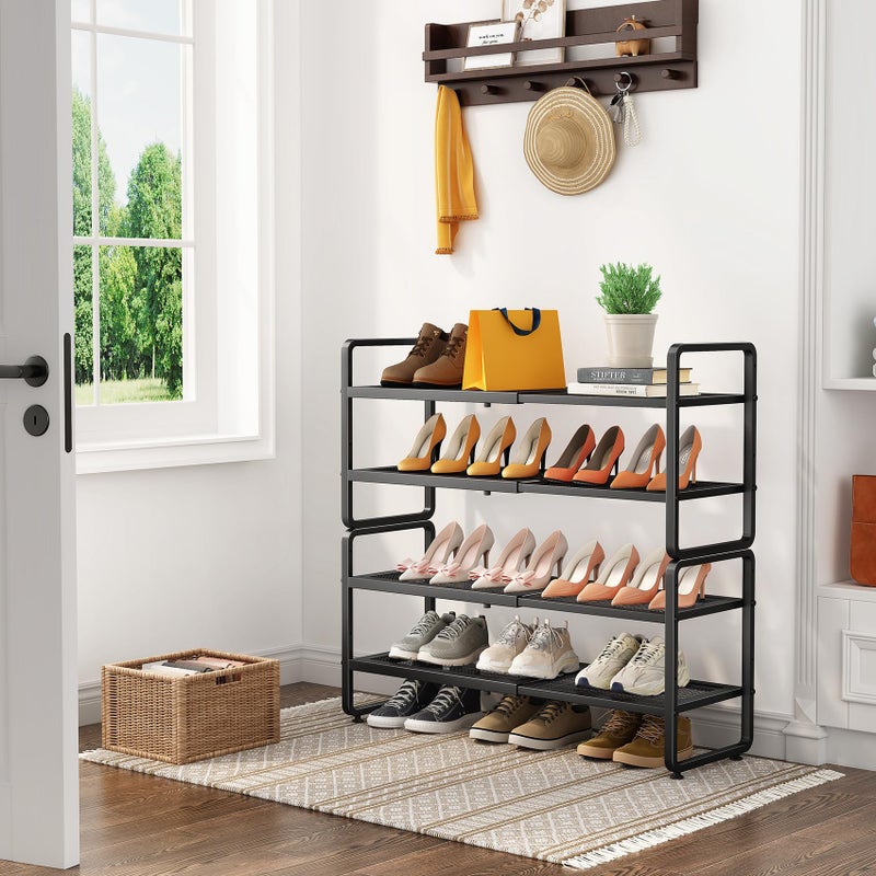 SNTD Shoe Rack - Expandable Shoe Organizer for Closet, Adjustable Metal Shoe Shelf Storage, Stackable Long Shoe Stand Holder for Garage, Entryway, Door Entrance (Black, 4-Tier) - Image 2