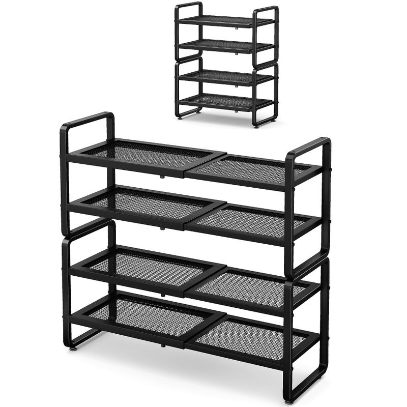 SNTD Shoe Rack - Expandable Shoe Organizer for Closet, Adjustable Metal Shoe Shelf Storage, Stackable Long Shoe Stand Holder for Garage, Entryway, Door Entrance (Black, 4-Tier) - Image 1