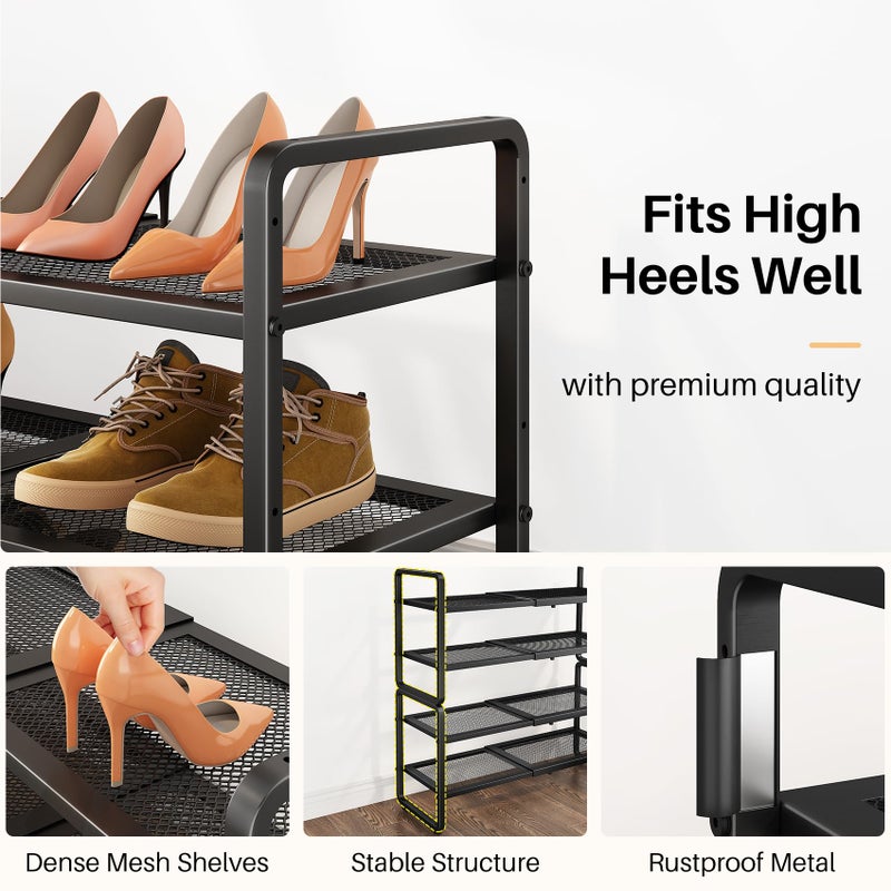 SNTD Shoe Rack - Expandable Shoe Organizer for Closet, Adjustable Metal Shoe Shelf Storage, Stackable Long Shoe Stand Holder for Garage, Entryway, Door Entrance (Black, 4-Tier) - Image 5
