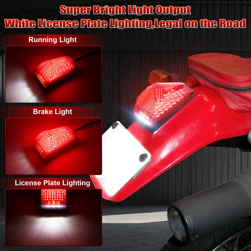 MOVOTOR LED Tail Light 500% Bright Rear Brake Light with White License Plate Lighting Compatible with Dirt Bike Enduro Cafe Custom Honda XR650L XR600R - Image 2