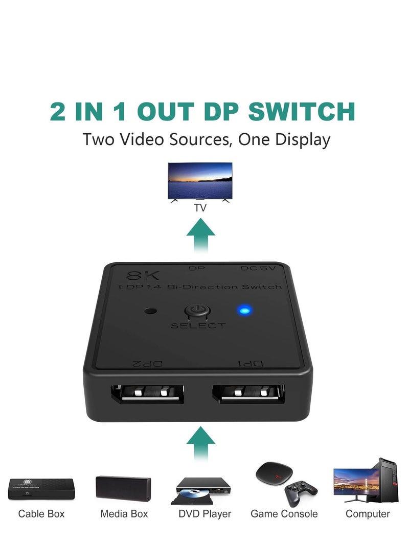 KASTWAVE Multi Display Splitter, Bidirectional Switcher, 1DP14 Bi-Direction Switch for PC/Projector/TV/Gaming Coinsole Laptop HD player/DVD-player/PS3/4/5 Monitor Support 8K 30HZ/5K 60HZ/4K 120HZ - Image 2