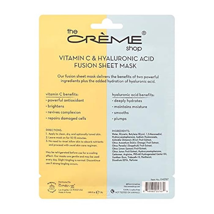 The Crème Shop - Vitamin C & Hyaluronic Acid Fusion Full Face Masks, Korean Facial Skin Care and Moisturizer - Hydrating, blackhead remover, scar cream Natural Beauty Essence - 5 Sheets Set - Image 3