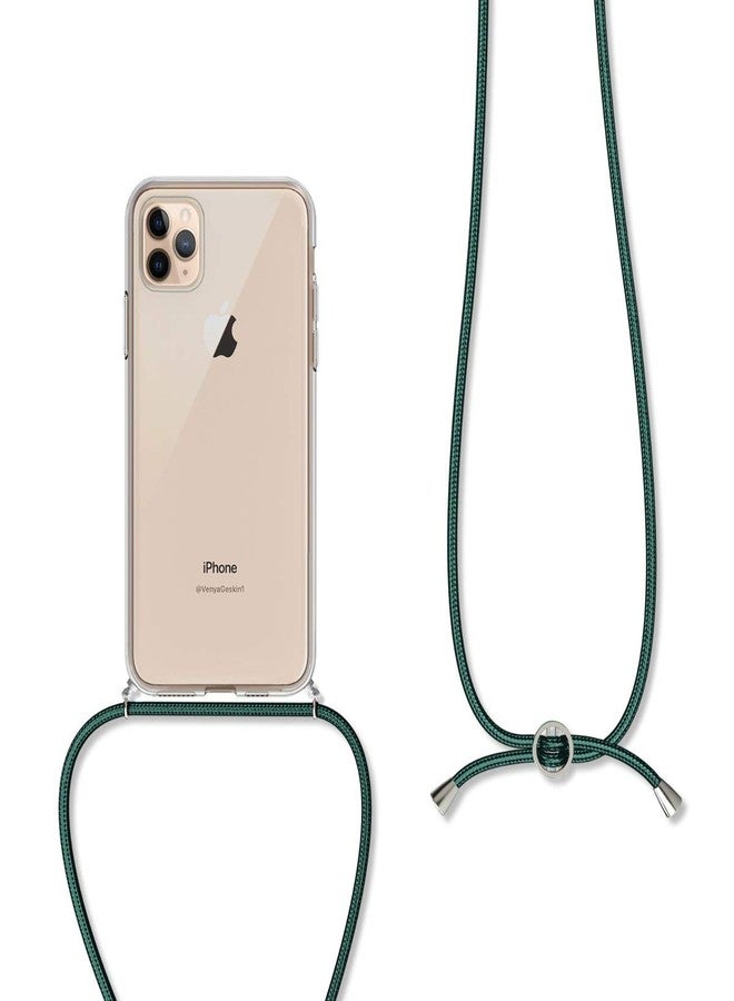 كي دابليو موبايل جراب كروسبودي من kwmobile متوافق مع هاتف Apple iPhone 11 Pro Max - غطاء هاتف شفاف من مادة TPU مع حزام حبل - شفاف/أخضر داكن - Image 5