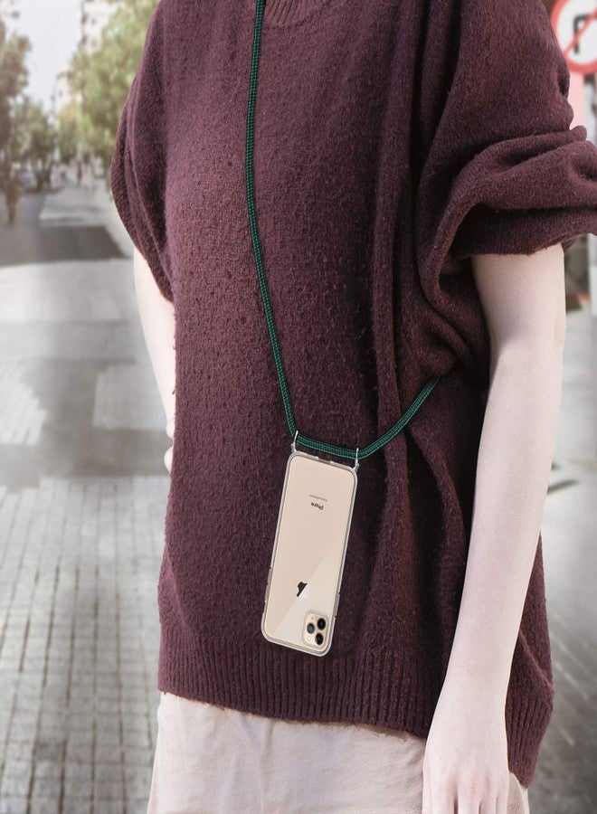 كي دابليو موبايل جراب كروسبودي من kwmobile متوافق مع هاتف Apple iPhone 11 Pro Max - غطاء هاتف شفاف من مادة TPU مع حزام حبل - شفاف/أخضر داكن - Image 2