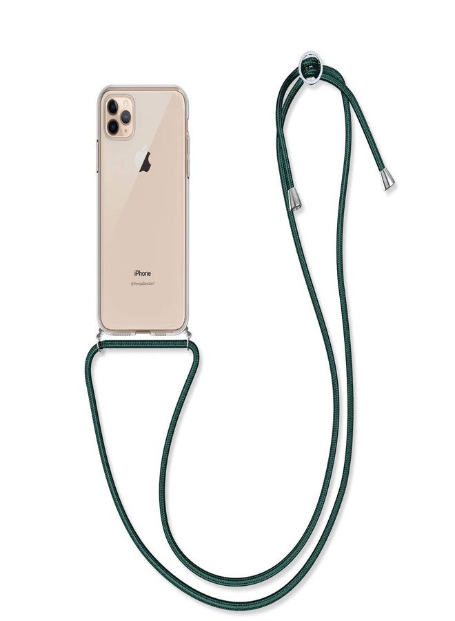 كي دابليو موبايل جراب كروسبودي من kwmobile متوافق مع هاتف Apple iPhone 11 Pro Max - غطاء هاتف شفاف من مادة TPU مع حزام حبل - شفاف/أخضر داكن - Image 1