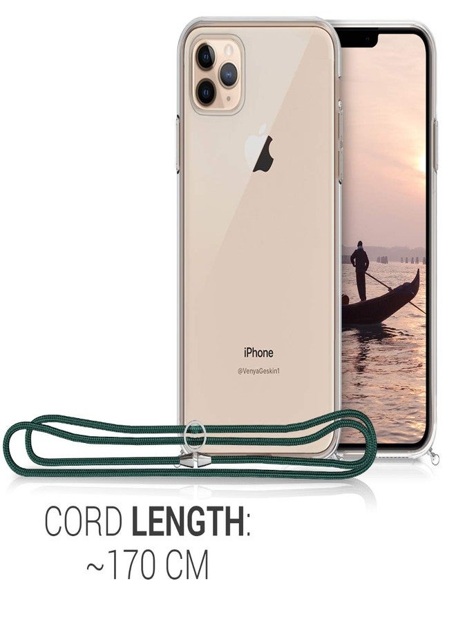 كي دابليو موبايل جراب كروسبودي من kwmobile متوافق مع هاتف Apple iPhone 11 Pro Max - غطاء هاتف شفاف من مادة TPU مع حزام حبل - شفاف/أخضر داكن - Image 3