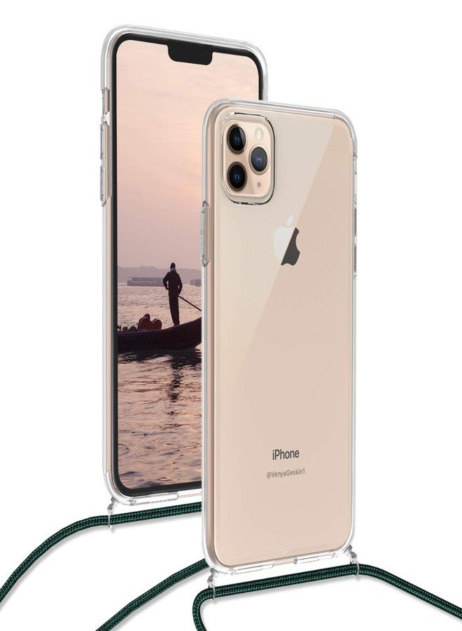 كي دابليو موبايل جراب كروسبودي من kwmobile متوافق مع هاتف Apple iPhone 11 Pro Max - غطاء هاتف شفاف من مادة TPU مع حزام حبل - شفاف/أخضر داكن - Image 4
