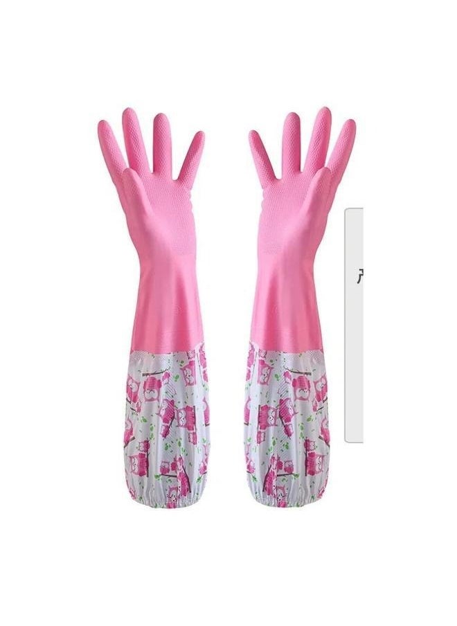 yongsheng 2 Pair Dishwashing Cleaning Household Gloves with Cotton Lining, Reusable Non-slip Waterproof Kitchen Gloves-Random style  - Image 3