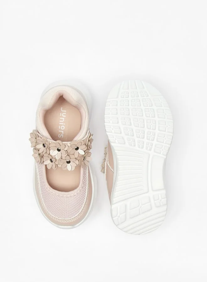 JUNIORS Girls Floral Applique Mary Jane Shoes With Hook And Loop Closure