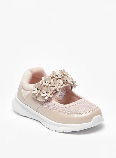 JUNIORS Girls Floral Applique Mary Jane Shoes With Hook And Loop Closure