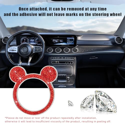 Augeny Bling Car Engine Start Button Cover, Rhinestone Key Ignition Knob Ring, Sparkling Push to Start Button Sticker for Women, Universal Car Accessories for Interior Decoration (1PC, Red) - Image 5