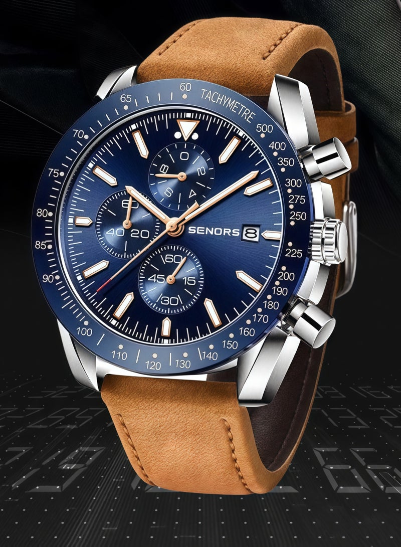 BINBOND Men's Watch Quartz Luxury Leather Waterproof Chronograph Watch - Image 2