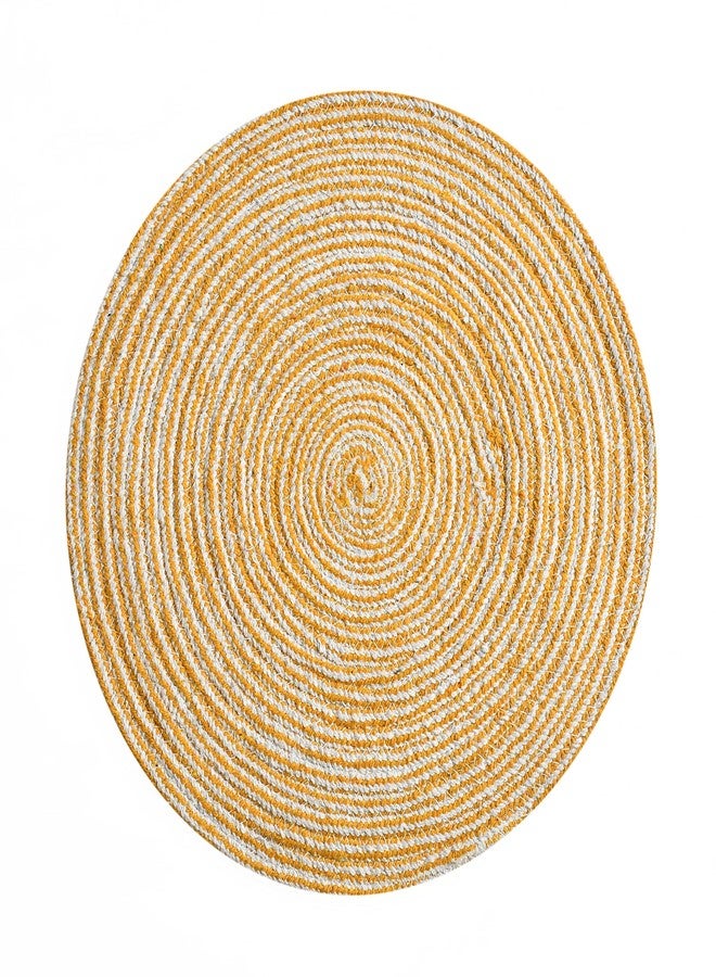 LaVichitra Braided Cotton Placemats 33 Cm Round - Dining Table, Bed Side/Centre Table/Shelves -Yellow - 2 Piece - Image 3