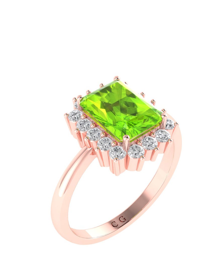 Capri Gold Diana Emerald-Cut Peridot and Sparkling Diamond Ring in 18K Rose Gold  - Image 2