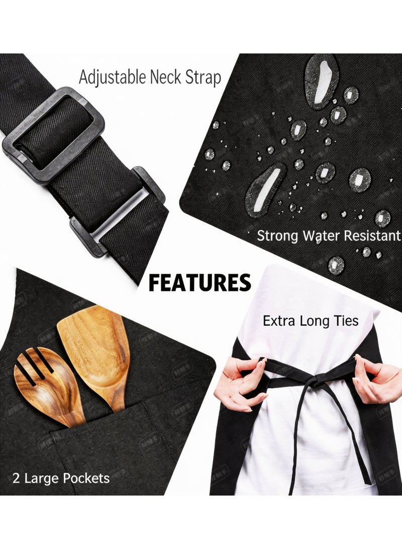 2 Packs White & Black, Adjustable Bib Apron Thicker Version Waterdrop Resistant with 2 Pockets Cooking Kitchen Aprons for Women Men Chef. - Image 3