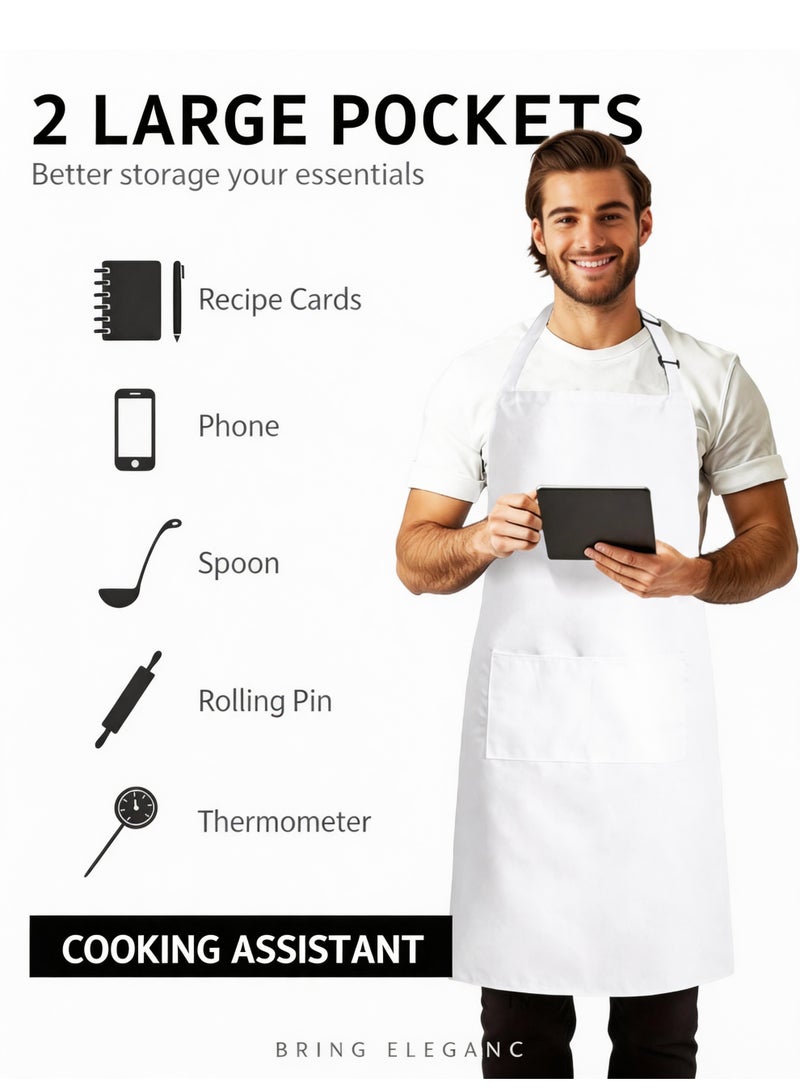 2 Packs White & Black, Adjustable Bib Apron Thicker Version Waterdrop Resistant with 2 Pockets Cooking Kitchen Aprons for Women Men Chef. - Image 5