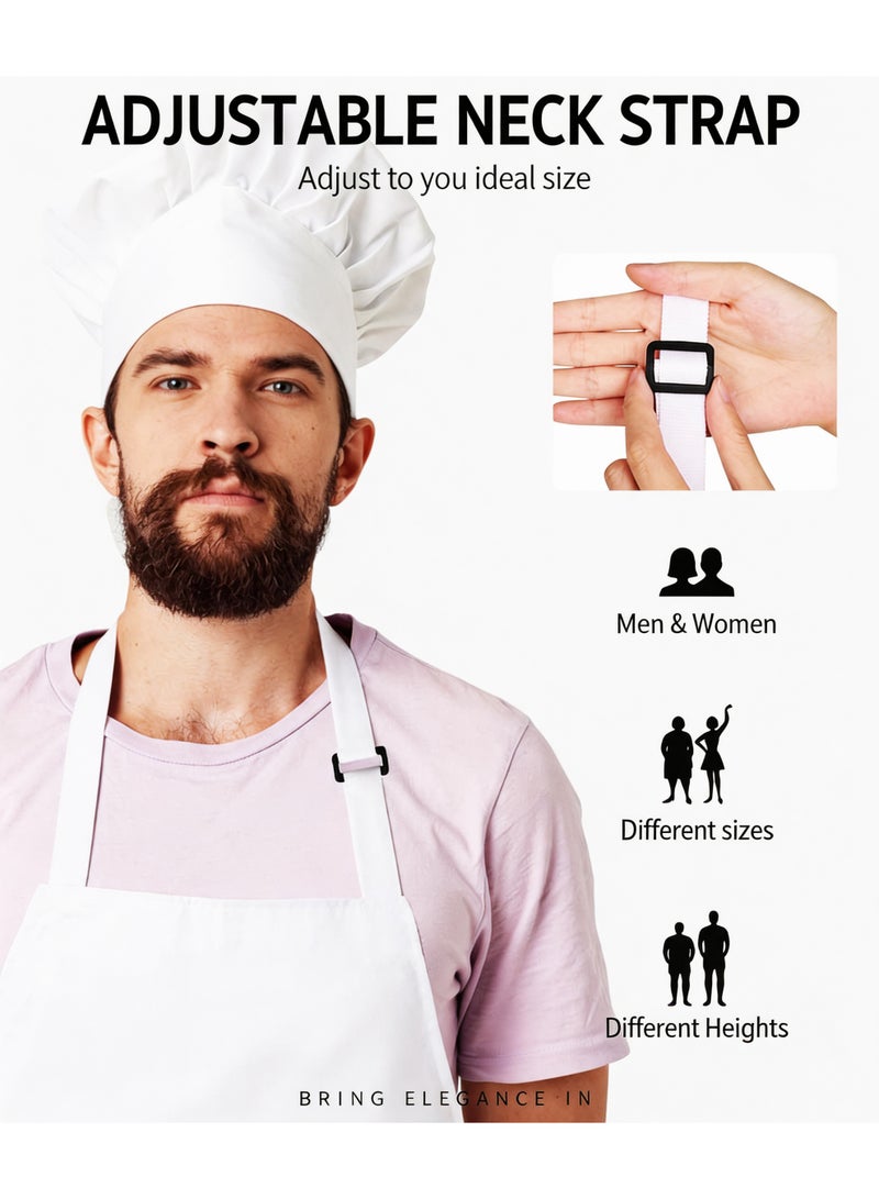 2 Packs White & Black, Adjustable Bib Apron Thicker Version Waterdrop Resistant with 2 Pockets Cooking Kitchen Aprons for Women Men Chef. - Image 2