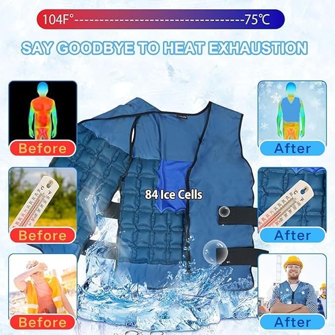 WORLD-BIO Cooling Vest with 84 Ice Cells for Men & Women, Reusable Ice Pack Vest for Outdoor Work, Full Body Cooling for Heat Relief - Image 2