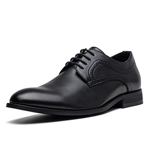 AMAPO Men's Oxford Formal Dress Shoes Comfortable Classic Business Lace Up Derby Plain Toe(A20712-BLK-40) - Image 1
