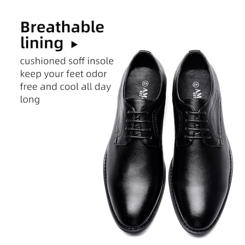 AMAPO Men's Oxford Formal Dress Shoes Comfortable Classic Business Lace Up Derby Plain Toe(A20712-BLK-40) - Image 3