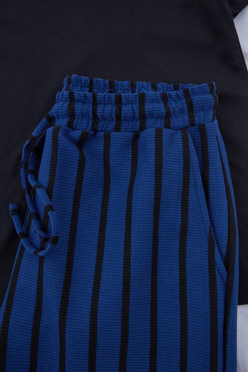 trendyol Navy Blue Regular Fit Striped Knitted Shorts Pajama Set Tmnss25Pt00029 - Image 4