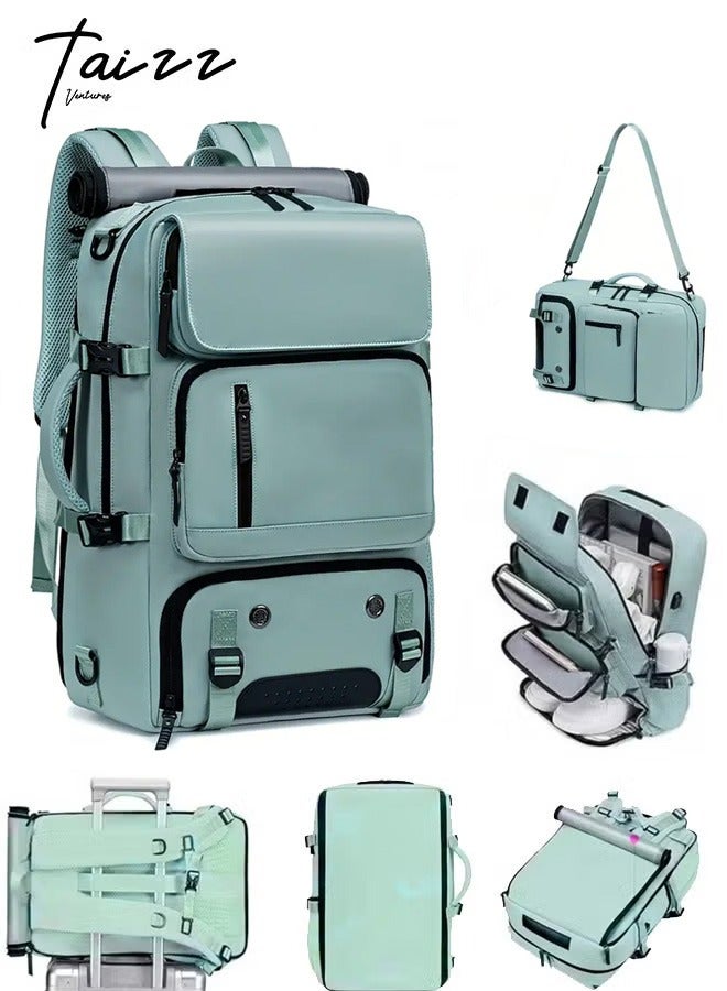 Taizz Ventures Travel Backpack with Shoe Compartment & Charging Port â€“ Lightweight, Waterproof, Large Capacity 17" Laptop Bag for Travel,Hiking, Work, Fitness, and Daily Use - Green - Image 1