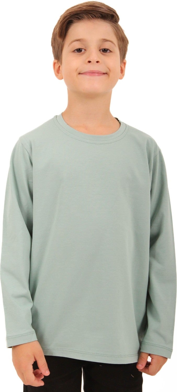 Perendi 2-Pack Crew Neck Long Sleeve Striped and Plain Unisex Kids Sweatshirt Light Blue-Beige  - Image 3
