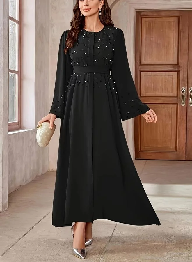 Take Two Black Faux Pearl Embellished A-Line Abaya