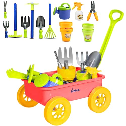 Dimple Garden Wagon & Tools Toy Set Premium 15 Pcs Kids Gardening Tools & Wagon Toy Set - Sturdy & Durable - Top Yd, Beach, Sand, Garden Play Set - Great for Kids & Toddlers - Image 1