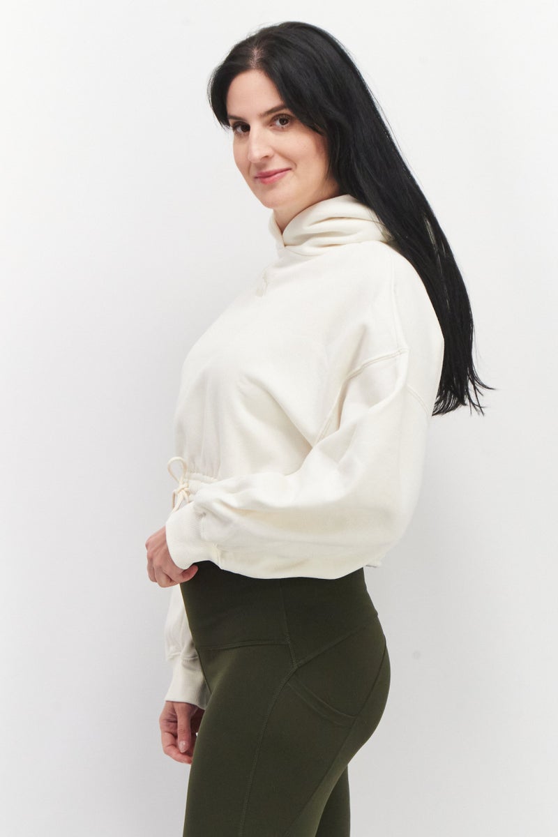 PUMA Women Sportswear Fit Brand Logo Training Crop Hoody, Cream - Image 3
