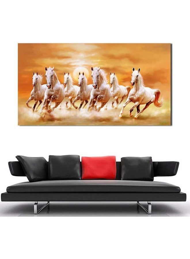 اي ار اس لوحات ديكور منزلية من ARS Seven تصور سبعة خيول بيضاء تجري، مطبوعة على قماش، ملصقات وصور جدارية حديثة لغرفة المعيشة - ملصق غير مؤطر بحجم 40 × 80 سم. - Image 3