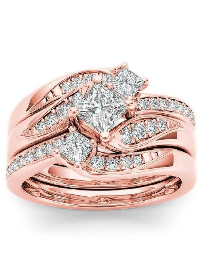 Generic Sanjie New 8k Gold Plated Diamond Ring European And American Micro Zircon Three Sets Of Ring Engagement Ring 