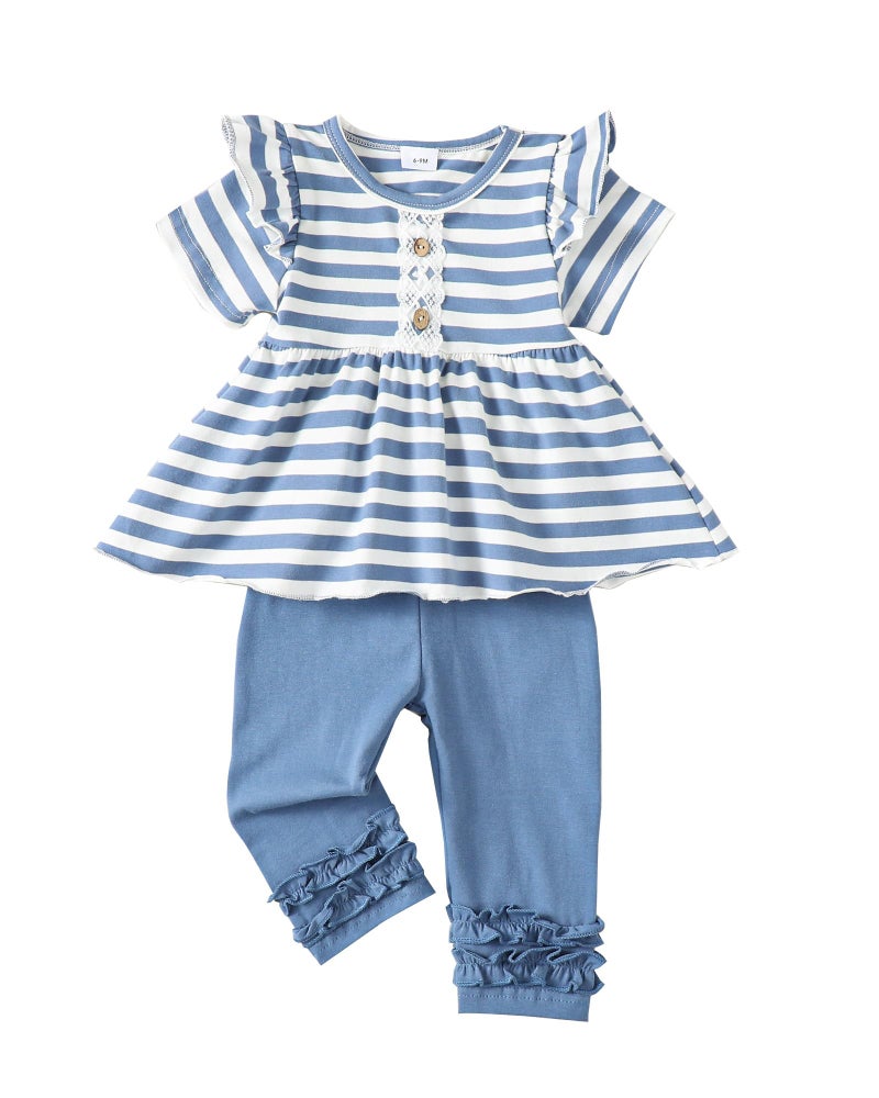 Saeaby Baby Girl Clothes Toddler Girl Cute Outfit Short Sleeve Ruffle Shirt Solid Pants Little Baby Girl Summer Clothes Cute Outfits for Girls 12-18 Months - Image 1