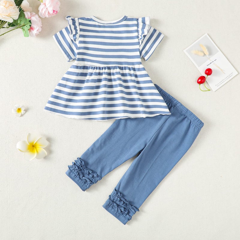 Saeaby Baby Girl Clothes Toddler Girl Cute Outfit Short Sleeve Ruffle Shirt Solid Pants Little Baby Girl Summer Clothes Cute Outfits for Girls 12-18 Months - Image 3