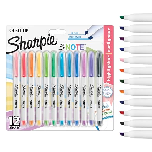 Sharpie SNote Creative Colouring Highlighter Pens Marker Pen to Write Draw More Assorted Pastel Colours Chisel Tip 12 Count - Image 1