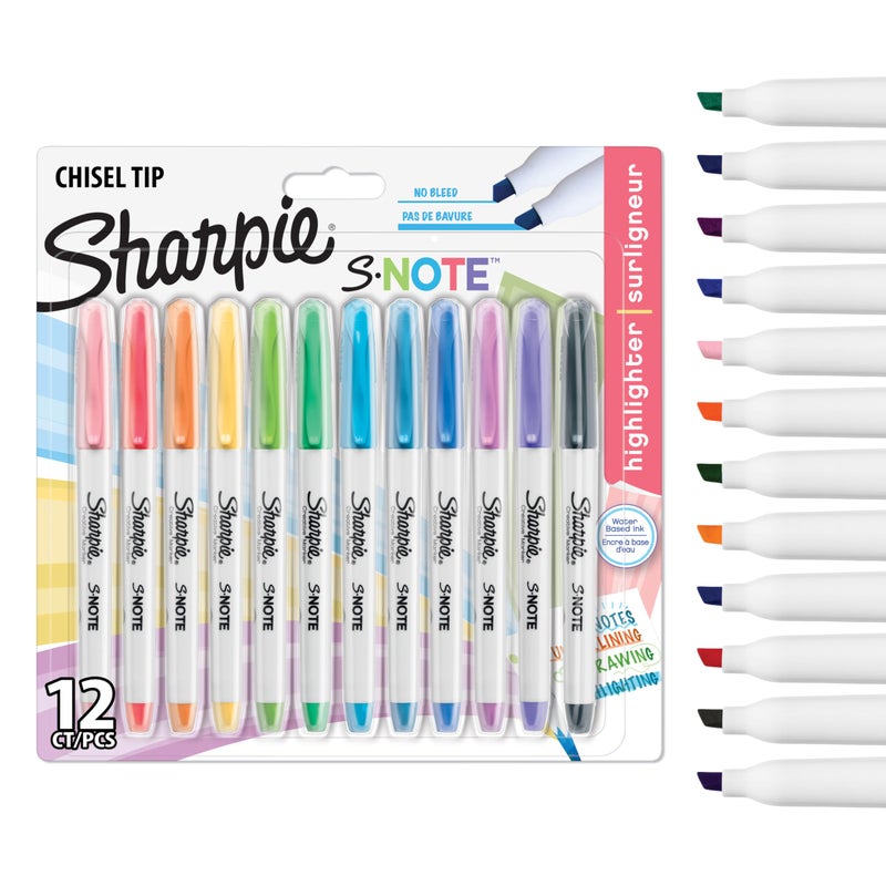 Sharpie SNote Creative Colouring Highlighter Pens Marker Pen to Write Draw More Assorted Pastel Colours Chisel Tip 12 Count - Image 2