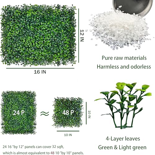 ODTORY Artificial Grass Wall Backdrop Panels,16 X 12 in 24P(32 sqft) UV-Anti Greenery Boxwood Panels for Indoor Outdoor Green Wall Decor & Ivy Fence Covering Privacy - Image 2
