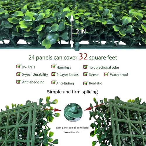 ODTORY Artificial Grass Wall Backdrop Panels,16 X 12 in 24P(32 sqft) UV-Anti Greenery Boxwood Panels for Indoor Outdoor Green Wall Decor & Ivy Fence Covering Privacy - Image 3